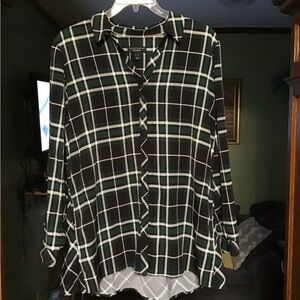 Black / White / Green Plaid Button Oversized Shirt